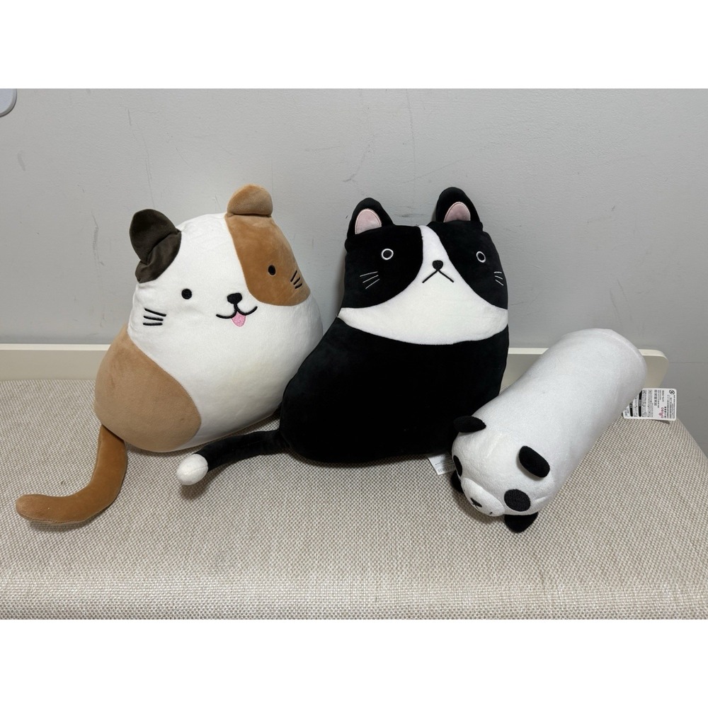 Lot Of Three Daiso Plush Plushies Two Cats And Panda One NWT Japan